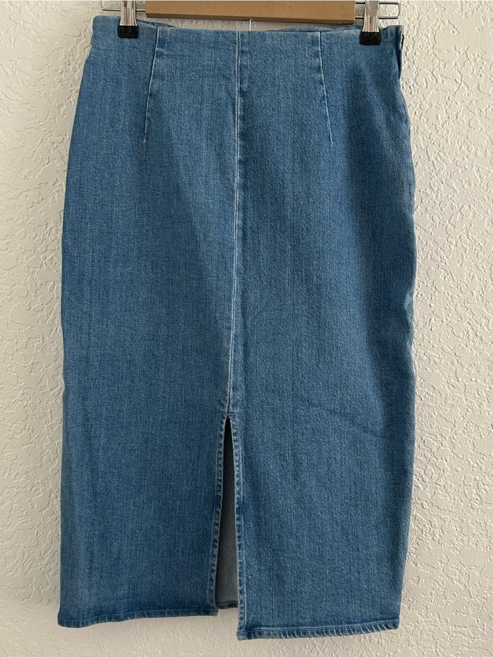 J. Crew Blue Denim Midi Pencil Skirt with Front Slit